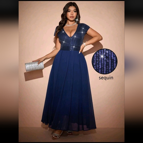 Dresses & Skirts - Elegant Blue Sequin Evening Dress